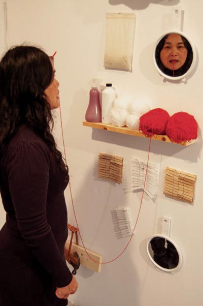 Chuyia Chia, A thread of red - tracing and mirroring, Rostrum Gallery, Malmö Sweden, 2012, photo by Joakim Stampe_web